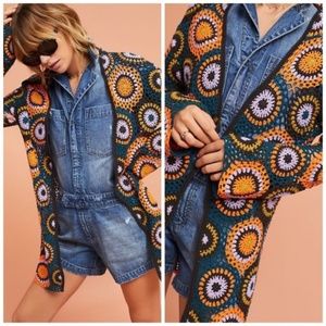 Anthropologie Moth Crocheted Medallion Cardigan